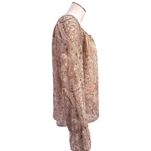 Apostrophe All Polyester Brown Hues Long Sleeve Bell Cut Cuffs Blouse Size 8 - Picture 5 of 9